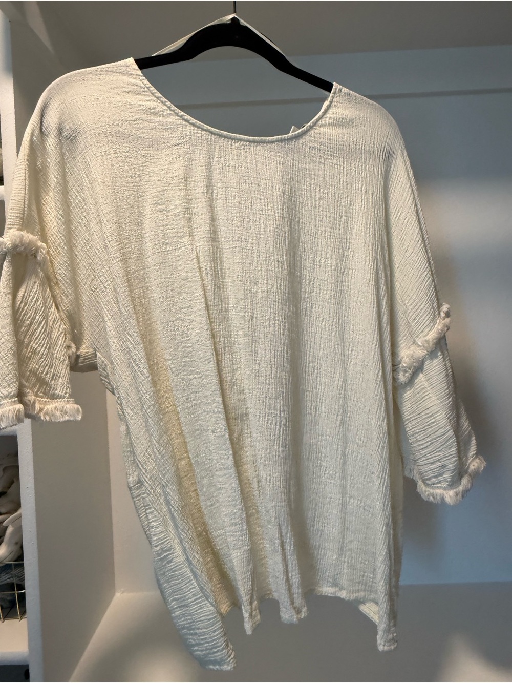 Umgee Cream Textured Blouse | Boho Criss Cross Back Top
